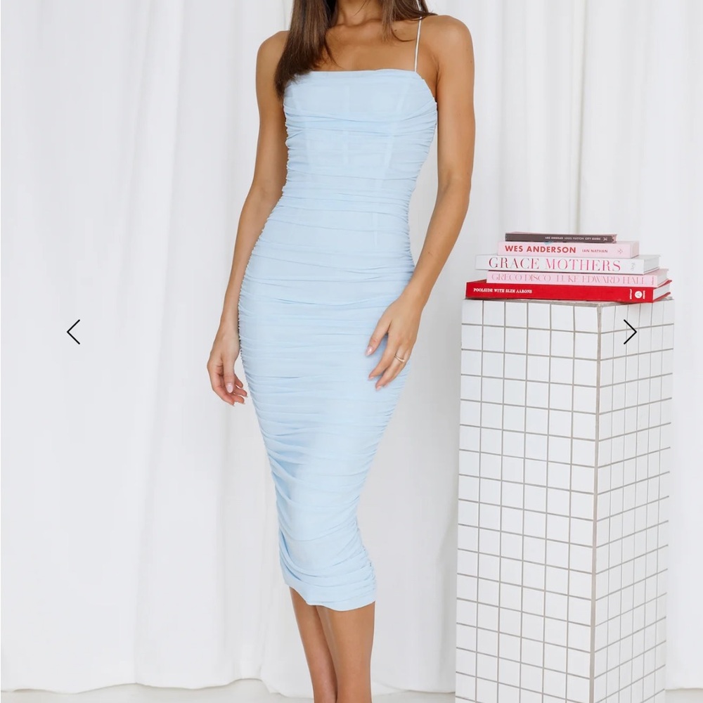 Hello Molly - NEVER WORN (XS) light blue spaghetti strap bodycon mini dress